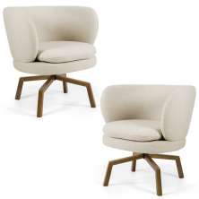Kit 02 Poltronas Decorativas Melissa Base Ka Giratória Castanho C-107 Linho Bege - Domi