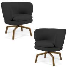 Kit 02 Poltronas Decorativas Melissa Base Ka Giratória Castanho C-465 Linho Chumbo - Domi