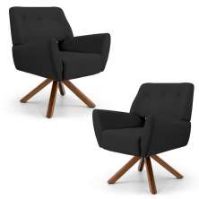 Kit 02 Poltronas Decorativas Melli Base Giromad Giratória C-465 Linho Chumbo - Domi