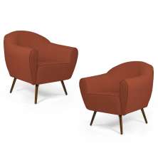 Kit 02 Poltronas Decorativas Nina Pés Palito Madeira B-262 Veludo Telha - Domi