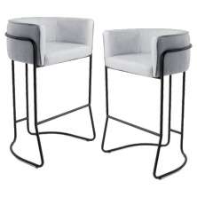 Kit 2 Banquetas Decorativas Base Aço Preto Betina  C-315 Linho Cinza Gelo - Domi