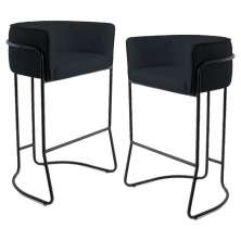 Kit 2 Banquetas Decorativas Base Aço Preto Betina B-300 Veludo Preto - Domi