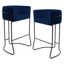 Kit 2 Banquetas Decorativas Base Aço Preto Betina B-304 Veludo Azul Marinho - Domi