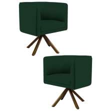 Kit 2 Poltronas Decorativas Base Giromad Madeira Betina B-303 Veludo Verde Musgo - Domi