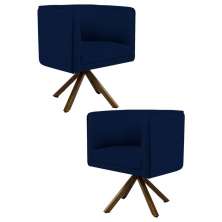 Kit 2 Poltronas Decorativas Base Giromad Madeira Betina B-304 Veludo Azul Marinho - Domi