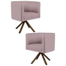 Kit 2 Poltronas Decorativas Base Giromad Madeira Betina B-305 Veludo Rosê - Domi