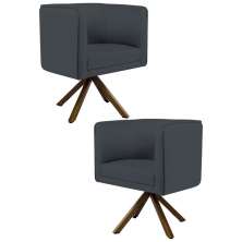 Kit 2 Poltronas Decorativas Base Giromad Madeira Betina B-317 Veludo Cinza - Domi