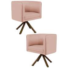 Kit 2 Poltronas Decorativas Base Giromad Madeira Betina C-105 Linho Rosê - Domi