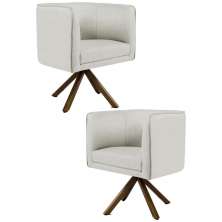 Kit 2 Poltronas Decorativas Base Giromad Madeira Betina C-107 Linho Cru - Domi