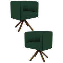 Kit 2 Poltronas Decorativas Base Giromad Madeira Betina C-117 Linho Verde Musgo - Domi