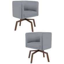Kit 2 Poltronas Decorativas Base Ka Madeira Betina C-416 Linho Cinza Escuro - Domi