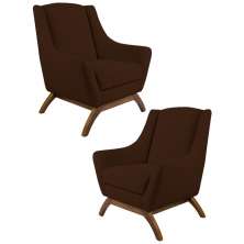 Kit 2 Poltronas Decorativas Base Manu Madeira Juliet B-276 Veludo Marrom Escuro - Domi