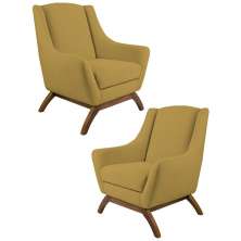 Kit 2 Poltronas Decorativas Base Manu Madeira Juliet B-279 Veludo Amarelo - Domi
