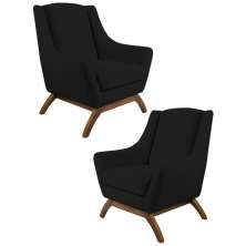 Kit 2 Poltronas Decorativas Base Manu Madeira Juliet B-300 Veludo Preto - Domi