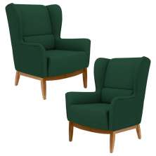 Kit 2 Poltronas Decorativas Base Manu Madeira Milena B-303 Veludo Verde Musgo - Domi