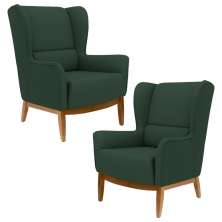 Kit 2 Poltronas Decorativas Base Manu Madeira Milena C-117 Linho Verde - Domi