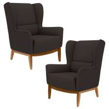 Kit 2 Poltronas Decorativas Base Manu Madeira Milena C-34 Corano Marrom - Domi