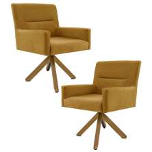 Kit 2 Poltronas Decorativas Giratórias Base Giromad Madeira Angel B-260 Veludo Mostarda - Domi