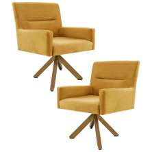 Kit 2 Poltronas Decorativas Giratórias Base Giromad Madeira Angel B-279 Veludo Amarelo - Domi