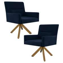 Kit 2 Poltronas Decorativas Giratórias Base Giromad Madeira Angel B-304 Veludo Azul - Domi