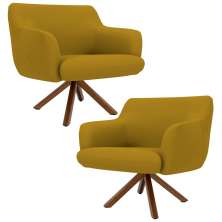Kit 2 Poltronas Decorativas Giratórias Base Giromad Madeira Jade B-279 Veludo Mostarda - Domi