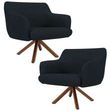 Kit 2 Poltronas Decorativas Giratórias Base Giromad Madeira Jade B-300 Veludo Preto - Domi
