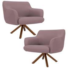 Kit 2 Poltronas Decorativas Giratórias Base Giromad Madeira Jade B-305 Veludo Rosê - Domi