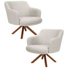 Kit 2 Poltronas Decorativas Giratórias Base Giromad Madeira Jade C-107 Linho Bege - Domi