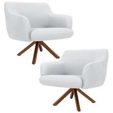 Kit 2 Poltronas Decorativas Giratórias Base Giromad Madeira Jade C-12 Corano Branco - Domi