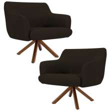Kit 2 Poltronas Decorativas Giratórias Base Giromad Madeira Jade C-34 Corano Marrom - Domi