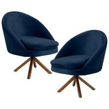 Kit 2 Poltronas Decorativas Giratórias Base Giromad Madeira Rafa B-304 Veludo Azul Marinho - Domi