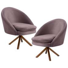 Kit 2 Poltronas Decorativas Giratórias Base Giromad Madeira Rafa B-305 Veludo Rosê - Domi
