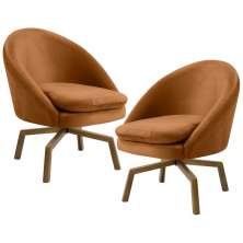 Kit 2 Poltronas Decorativas Giratórias Base Ka Madeira Rafa B-262 Veludo Telha - Domi