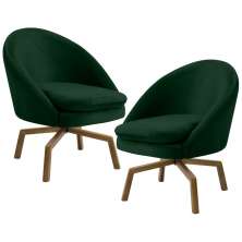 Kit 2 Poltronas Decorativas Giratórias Base Ka Madeira Rafa B-303 Veludo Verde Musgo - Domi