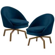 Kit 2 Poltronas Decorativas Giratórias Base Ka Madeira Rafa B-304 Veludo Azul Marinho - Domi