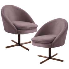 Kit 2 Poltronas Decorativas Giratórias Base Xis Madeira Rafa B-305 Veludo Rosê - Domi