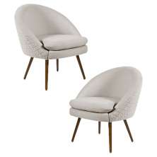 Kit 2 Poltronas Decorativas Pés Palito Rafa C-107 Linho Tressê Bege - Domi