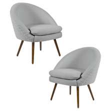 Kit 2 Poltronas Decorativas Pés Palito Rafa C-315 Linho Tressê Cinza Claro - Domi