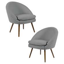 Kit 2 Poltronas Decorativas Pés Palito Rafa C-416 Linho Tressê Cinza Escuro - Domi