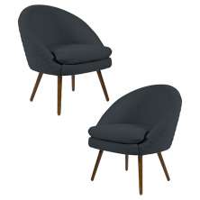 Kit 2 Poltronas Decorativas Pés Palito Rafa C-465 Linho Tressê Chumbo - Domi