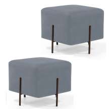 Kit 2 Puffs Decorativos 45cm Base Aço Status B-317 Veludo Cinza - Domi