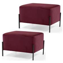 Kit 2 Puffs Decorativos 60cm Base Aço Status B-278 Veludo Marsala - Domi