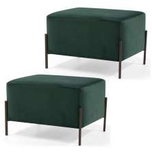 Kit 2 Puffs Decorativos 60cm Base Aço Status B-303 Veludo Verde Musgo- Domi