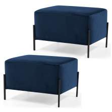 Kit 2 Puffs Decorativos 60cm Base Aço Status B-304 Veludo Azul Marinho- Domi