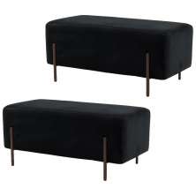 Kit 2 Puffs Decorativos 90cm Base Aço Status B-300 Veludo Preto - Domi