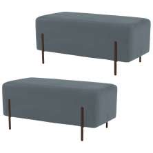 Kit 2 Puffs Decorativos 90cm Base Aço Status B-317 Veludo Cinza - Domi