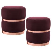Kit 2 Puffs Decorativos Cinto e Aro Rosê Round B-278 Veludo Marsala - Domi
