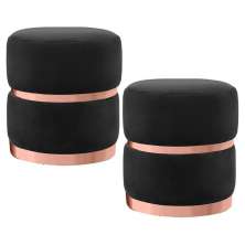 Kit 2 Puffs Decorativos Cinto e Aro Rosê Round B-300 Veludo Preto - Domi