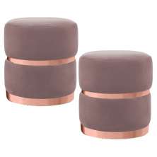 Kit 2 Puffs Decorativos Cinto e Aro Rosê Round B-305 Veludo Rosê - Domi