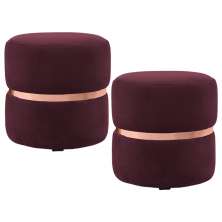 Kit 2 Puffs Decorativos Com Cinto Rosê Round B-278 Veludo Vermelho - Domi